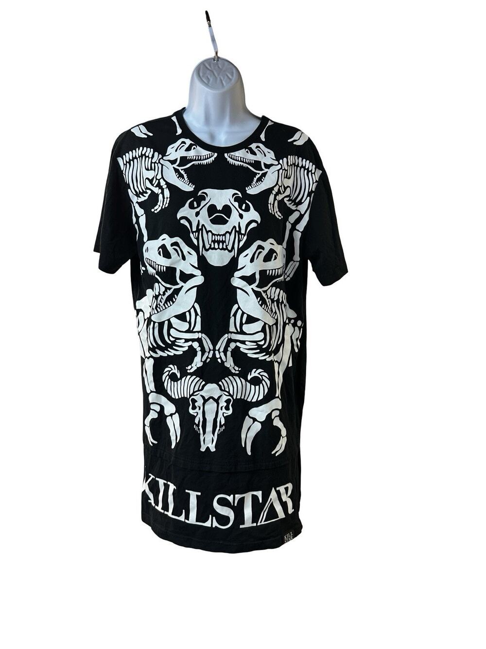 Killstar XL Dinosaur Skeleton Skull Longline T Shirt Black Gothic Bones